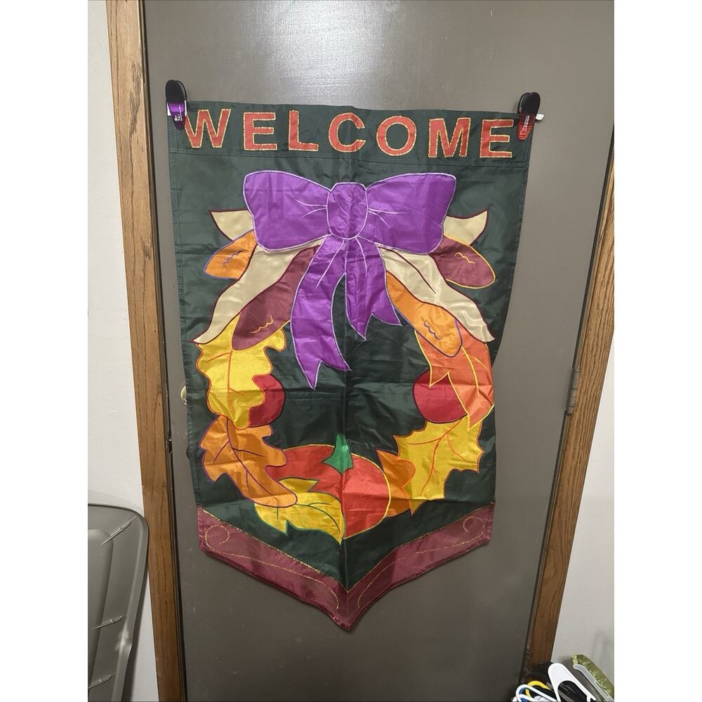 Green Multicolor Accent Thick Fall Pumpkin Welcome Outdoor 26”x45” Flag